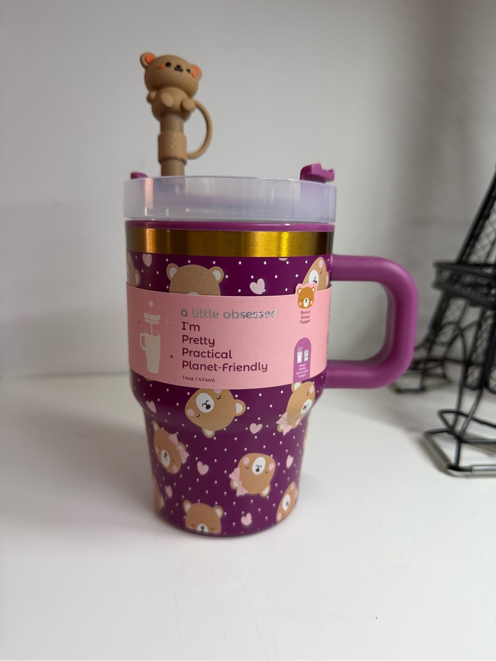Pretty Purple Bear Kids Travel Mug with Handle